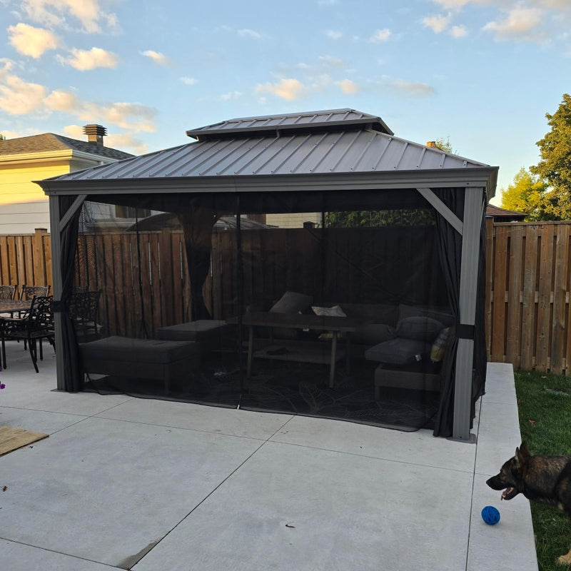 PURPLE LEAF Patio-Pavillon für den Garten Hardtop aus verzinktem Stahl mit verbesserten Vorhängen Arktis Grau