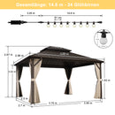 Purple Leaf Bronzer Hardtop-Gartenpavillon mit, verzinktem Stahl-Doppeldach, Netz und Vorhängen, klaren Lichterketten