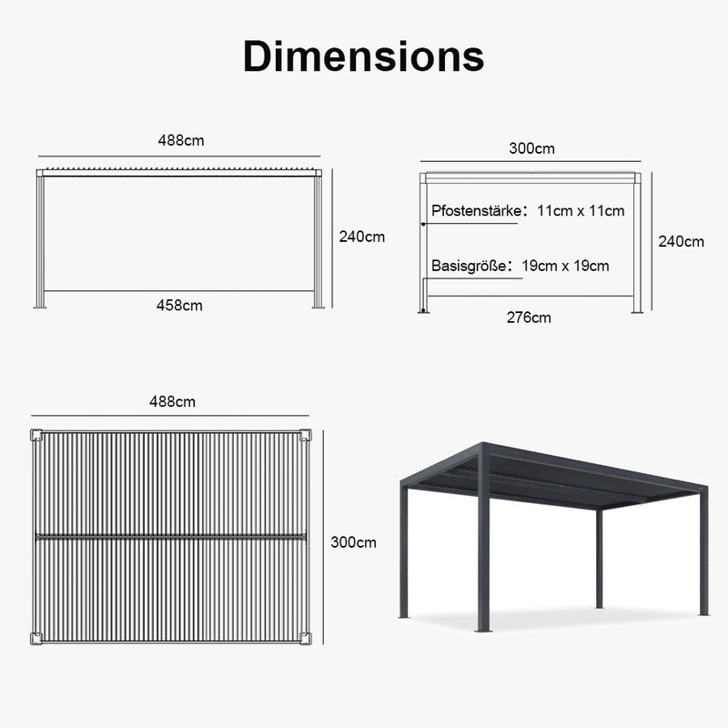 PURPLE LEAF Lamellen Pergola Outdoor Aluminium Pergola Freistehend Pergola mit Lamellendach Einstellbar Hardtop Pavillon,mit Geeignet für Garten Terrasse Hinterhof,Grau