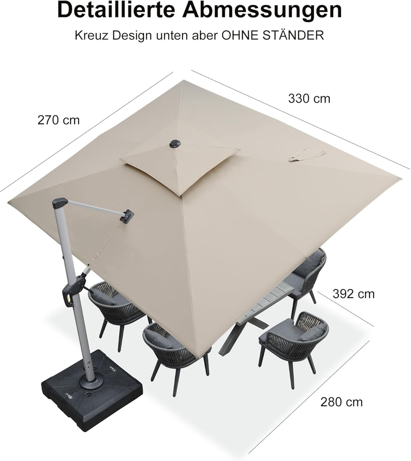 PURPLE LEAF Sonnenschirm Rechteckig Groß Stabil Marktschirm Groß 360°Rotation, Gartenschirm mit Kurbel
