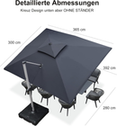 PURPLE LEAF Sonnenschirm Rechteckig Groß Stabil Marktschirm Groß 360°Rotation, Gartenschirm mit Kurbel