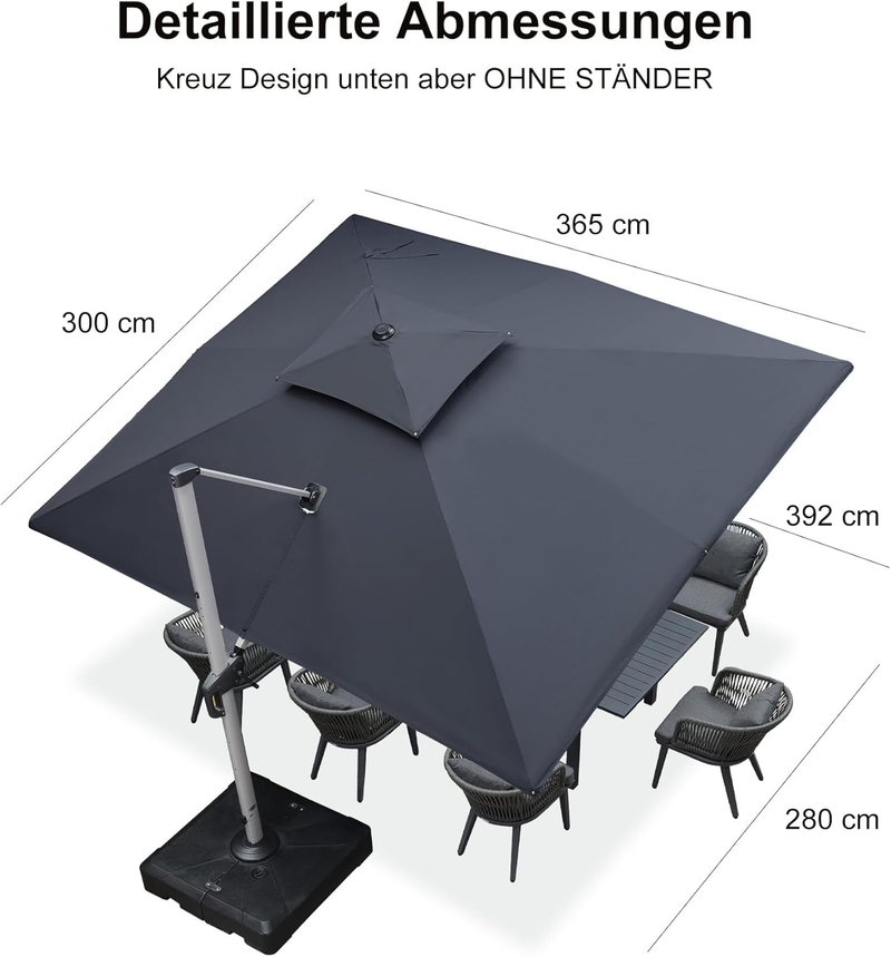 PURPLE LEAF Sonnenschirm Rechteckig Groß Stabil Marktschirm Groß 360°Rotation, Gartenschirm mit Kurbel