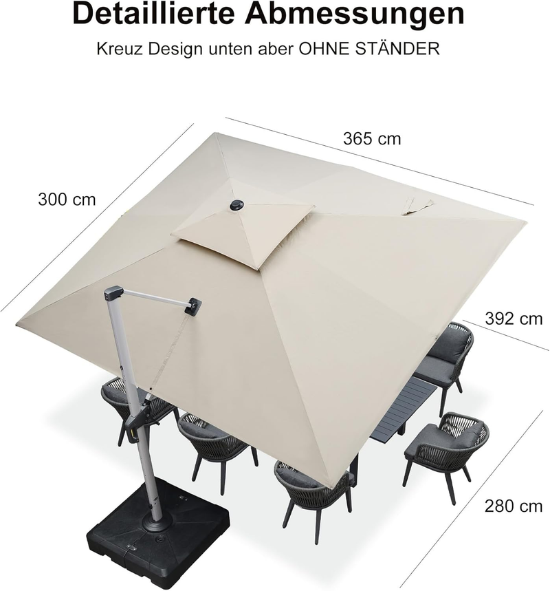 PURPLE LEAF Sonnenschirm Rechteckig Groß Stabil Marktschirm Groß 360°Rotation, Gartenschirm mit Kurbel