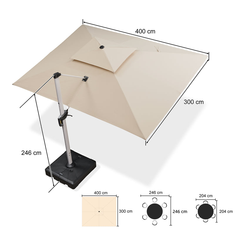 PURPLE LEAF Sonnenschirm Rechteckig Groß Stabil Marktschirm Groß 360°Rotation, Gartenschirm mit Kurbel