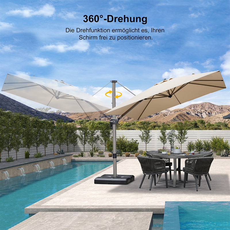 PURPLE LEAF Deluxe - Aluminium Outdoor Patio-Sonnenschirm Quadratisch  Edel, windfest und vielseitig einstellbar