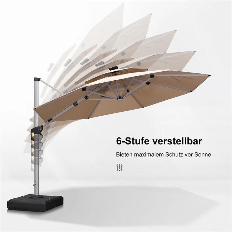 PURPLE LEAF Runder Sonnenschirm mit LED-Solarbeleuchtung und Schirmständer