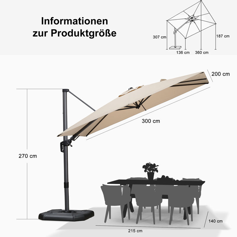 PURPLE LEAF Wirtschaftlicher Terrassen-Sonnenschirm mit drehbarem Rechteck und quadratischem Outdoor-Sonnenschirm