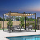 PURPLE LEAF Pergola Metall Garten Pavillon Aluminium Gazebo Wasserdicht Stabil Winterfest Gartenpavillon Mit Sonnenschutz Überdachung -milchweiße Lichterkette