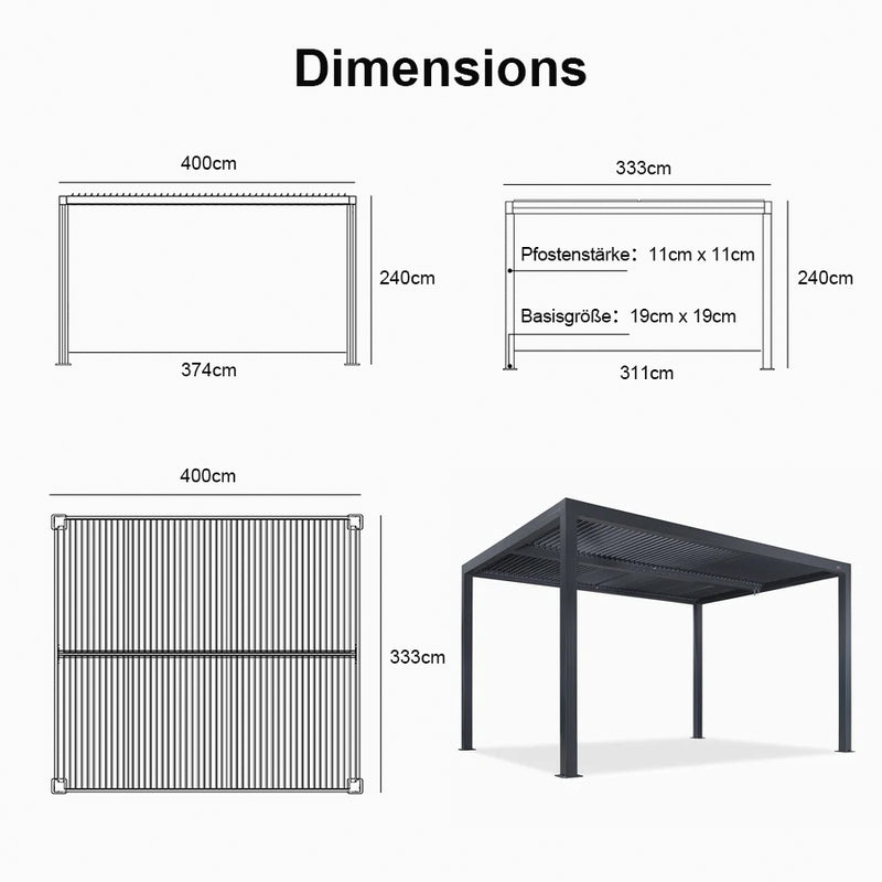 PURPLE LEAF Lamellen Pergola Outdoor Aluminium Pergola Freistehend Pergola mit Lamellendach Einstellbar Hardtop Pavillon,mit Geeignet für Garten Terrasse Hinterhof,Grau