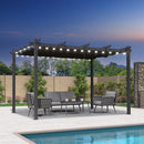 PURPLE LEAF Pergola Metall Garten Pavillon Aluminium Gazebo Wasserdicht Stabil Winterfest Gartenpavillon Mit Sonnenschutz Überdachung -milchweiße Lichterkette