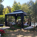 PURPLE LEAF Grau Alu Pavillon Wasserdicht Stabil Winterfest Wetterfest Gartenpavillon mit 4 Doppel Seitenteile Hardtop Pavillon mit Stahldach