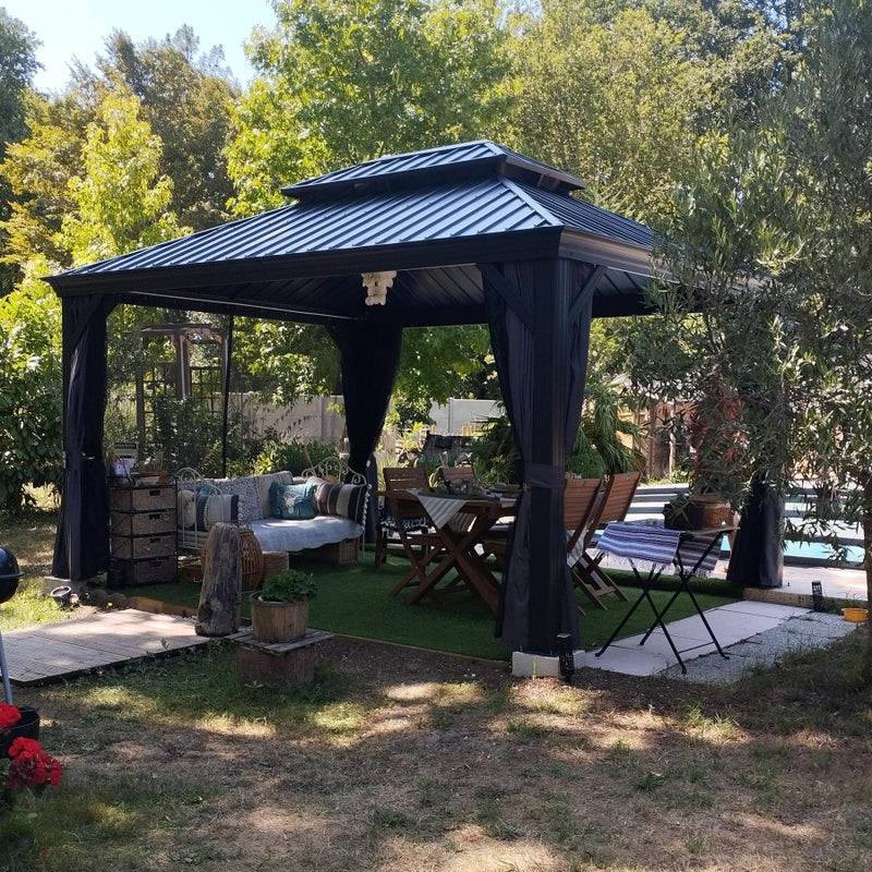 PURPLE LEAF Grau Alu Pavillon Wasserdicht Stabil Winterfest Wetterfest Gartenpavillon mit 4 Doppel Seitenteile Hardtop Pavillon mit Stahldach