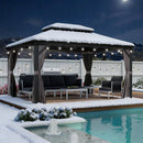 PURPLE LEAF Terrassen-Pavillon in Grau wetterfest mit Hardtop-Dach aus verzinktem Stahl, milchweiße Lichterkette