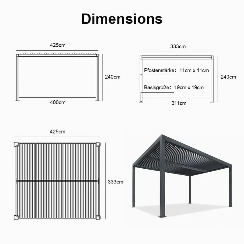 PURPLE LEAF Lamellen Pergola Outdoor Aluminium Pergola Freistehend Pergola mit Lamellendach Einstellbar Hardtop Pavillon,mit Geeignet für Garten Terrasse Hinterhof,Grau