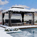 PURPLE LEAF Terrassen-Pavillon für den Garten, graues Hardtop-Dach aus verzinktem Stahl, Vordach mit Lichterkette - transparent