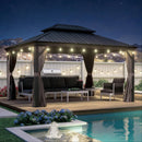 PURPLE LEAF Terrassen-Pavillon in Grau wetterfest mit Hardtop-Dach aus verzinktem Stahl, milchweiße Lichterkette