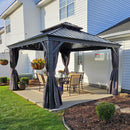 PURPLE LEAF Terrassen-Pavillon für den Garten, graues Hardtop-Dach aus verzinktem Stahl, Vordach mit Lichterkette - transparent