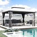 PURPLE LEAF Grau Alu Pavillon Wasserdicht Stabil Winterfest Wetterfest Gartenpavillon mit 4 Doppel Seitenteile Hardtop Pavillon mit Stahldach