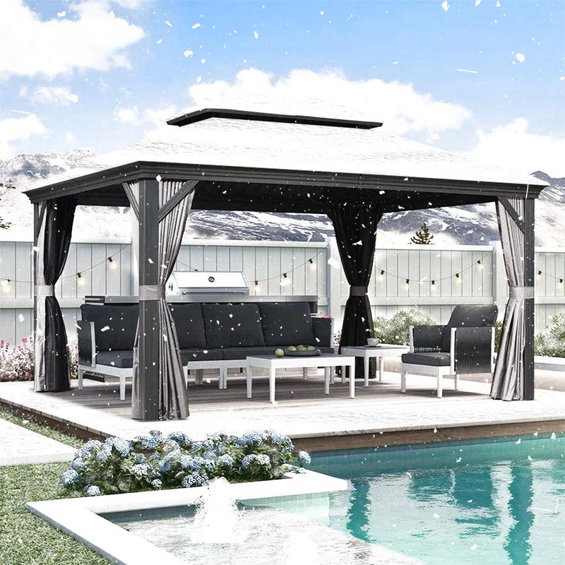 PURPLE LEAF Grau Alu Pavillon Wasserdicht Stabil Winterfest Wetterfest Gartenpavillon mit 4 Doppel Seitenteile Hardtop Pavillon mit Stahldach