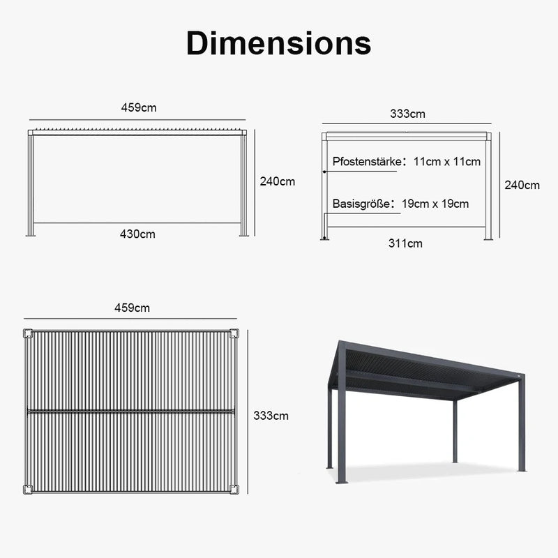 PURPLE LEAF Lamellen Pergola Outdoor Aluminium Pergola Freistehend Pergola mit Lamellendach Einstellbar Hardtop Pavillon,mit Geeignet für Garten Terrasse Hinterhof,Grau