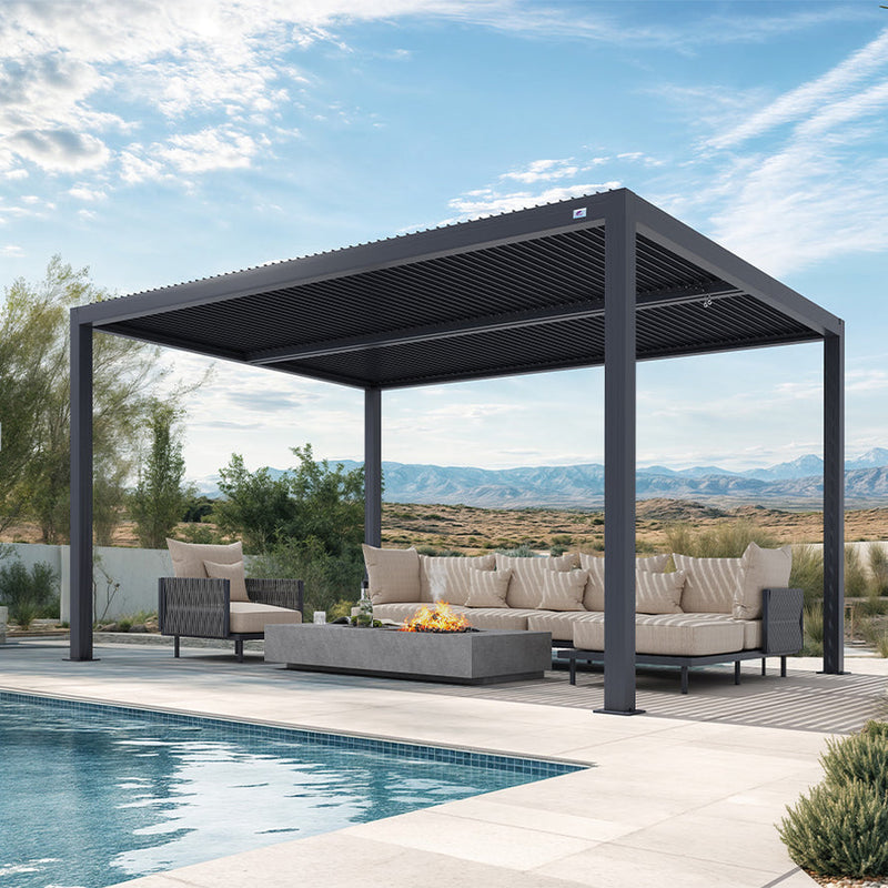 PURPLE LEAF Lamellen Pergola Outdoor Aluminium Pergola Freistehend Pergola mit Lamellendach Einstellbar Hardtop Pavillon,mit Geeignet für Garten Terrasse Hinterhof,Grau