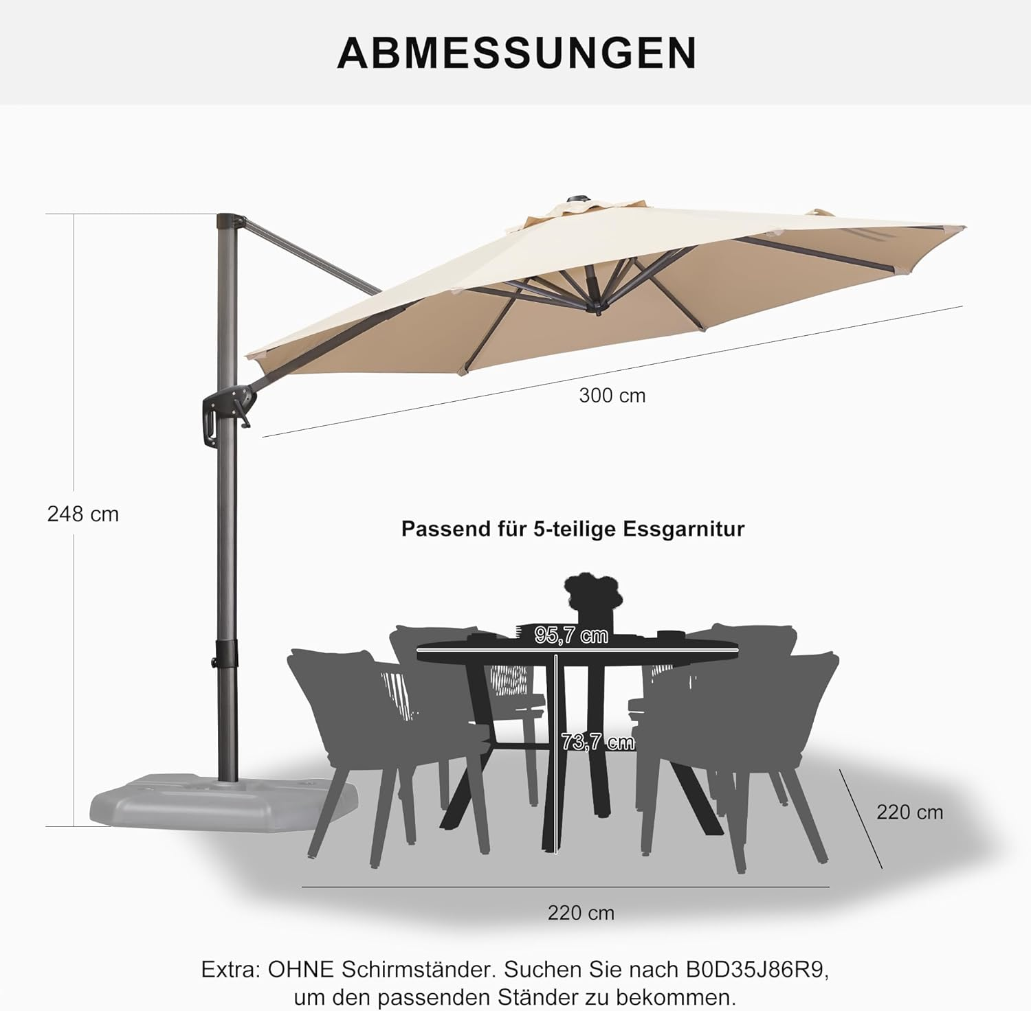 PURPLE LEAF Sonnenschirm Groß Ampelschirm mit Kurbel 360-Grad Drehbar mit Fußpedal für Terrasse, Balkon Sonnenschutz