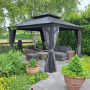 PURPLE LEAF Grau Alu Pavillon Wasserdicht Stabil Winterfest Wetterfest Gartenpavillon mit 4 Doppel Seitenteile Hardtop Pavillon mit Stahldach