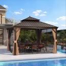 PURPLE LEAF Alu Pavillon Wasserdicht Stabil Winterfest Gartenpavillon mit Moskitonetz Hardtop Pavillon mit Stahldach, Bronze