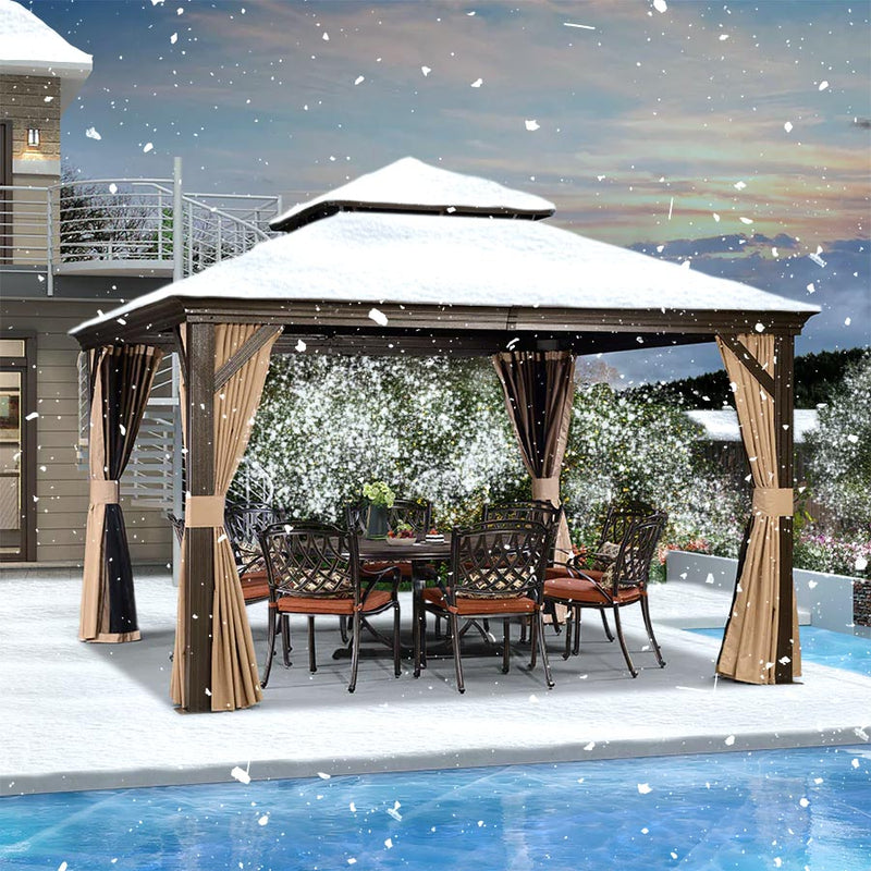 PURPLE LEAF Alu Pavillon Wasserdicht Stabil Winterfest Gartenpavillon mit Moskitonetz Hardtop Pavillon mit Stahldach, Bronze