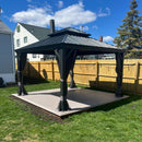 PURPLE LEAF Terrassen-Pavillon für den Garten, graues Hardtop-Dach aus verzinktem Stahl, Vordach mit Lichterkette - transparent