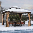 PURPLE LEAF Outdoor-Hardtop-Pavillon für den Garten, bronzefarbenes Doppel-Dach, Aluminiumrahmen, mit Lichterkette - klar