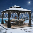 PURPLE LEAF Terrassen-Pavillon in Grau wetterfest mit Hardtop-Dach aus verzinktem Stahl, milchweiße Lichterkette