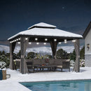 PURPLE LEAF Grauer Hardtop Pavillon mit robustem Doppeldach aus verzinktem Stahl und milchweißen Lichterketten