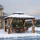 PURPLE LEAF Outdoor-Hardtop-Pavillon für den Garten, bronzefarbenes Doppel-Dach, Aluminiumrahmen, mit Lichterkette - klar