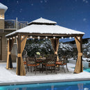 PURPLE LEAF Hardtop Pavillon für den Garten, bronzefarbenes Doppel-Dach, Aluminiumrahmen, mit milchweißer Lichterkette