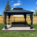 PURPLE LEAF Terrassen-Pavillon in Grau wetterfest mit Hardtop-Dach aus verzinktem Stahl, milchweiße Lichterkette