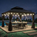 PURPLE LEAF Terrassen-Pavillon in Grau wetterfest mit Hardtop-Dach aus verzinktem Stahl, milchweiße Lichterkette