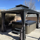 PURPLE LEAF Grau Alu Pavillon Wasserdicht Stabil Winterfest Wetterfest Gartenpavillon mit 4 Doppel Seitenteile Hardtop Pavillon mit Stahldach