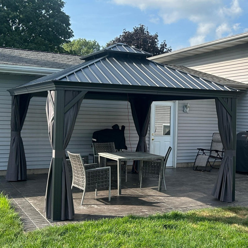 PURPLE LEAF Grau Alu Pavillon Wasserdicht Stabil Winterfest Wetterfest Gartenpavillon mit 4 Doppel Seitenteile Hardtop Pavillon mit Stahldach