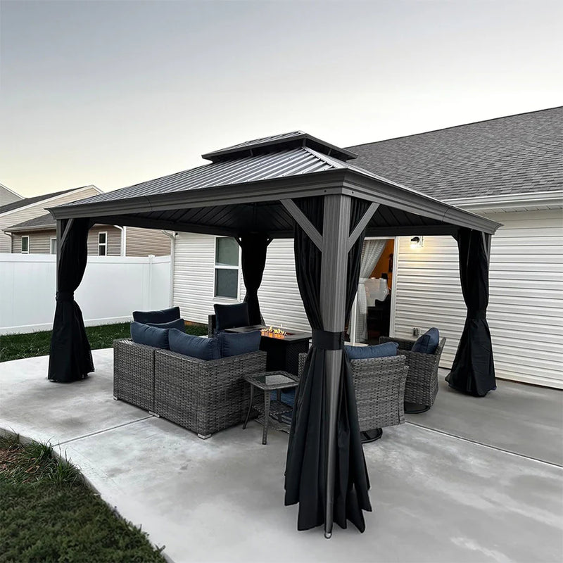 PURPLE LEAF Terrassenpavillon für den Garten | Hardtop mit verzinktem Stahlrahmen und Lichterkette  - transparent | Arktis Grau