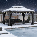 PURPLE LEAF Terrassenpavillon für den Garten | Hardtop mit verzinktem Stahlrahmen und Lichterkette  - transparent | Arktis Grau