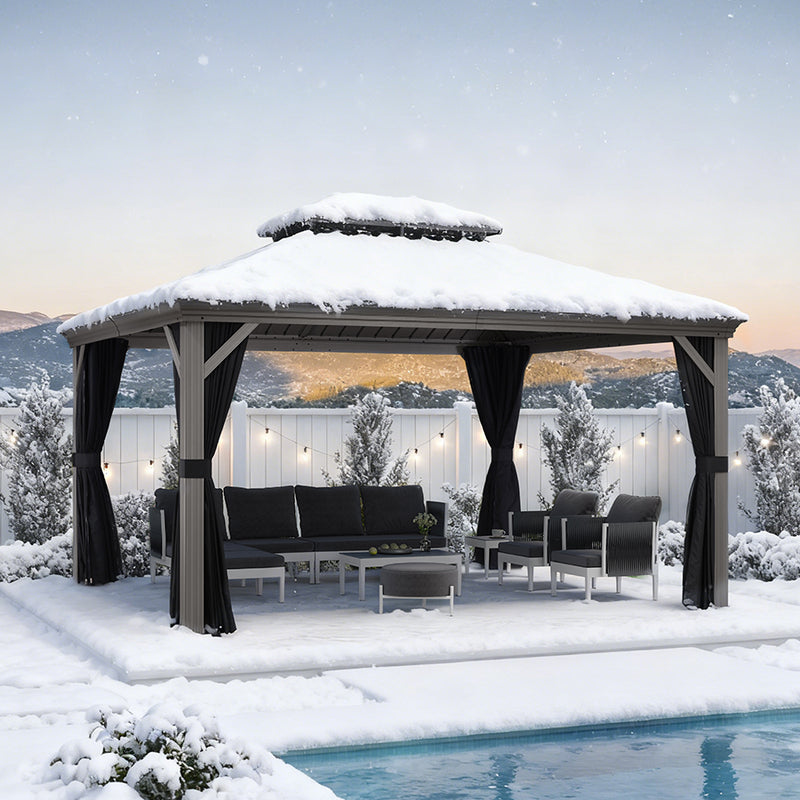 PURPLE LEAF Patio-Pavillon für den Garten Hardtop aus verzinktem Stahl mit verbesserten Vorhängen Arktis Grau