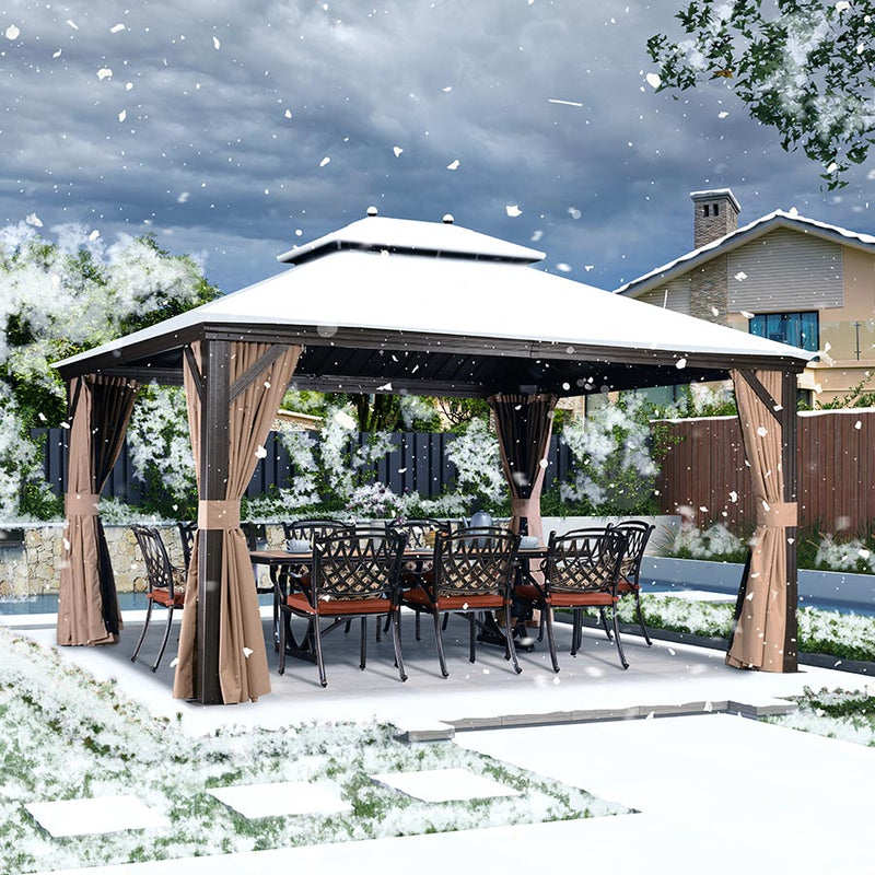 PURPLE LEAF Alu Pavillon Wasserdicht Stabil Winterfest Gartenpavillon mit Moskitonetz Hardtop Pavillon mit Stahldach, Bronze