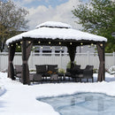 PURPLE LEAF Terrassen-Pavillon für den Garten, graues Hardtop-Dach aus verzinktem Stahl, Vordach mit Lichterkette - transparent