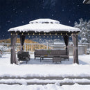 PURPLE LEAF Grauer Hardtop-Pavillon mit robustem Doppel-Dach aus verzinktem Stahl und Lichterkette - transparent