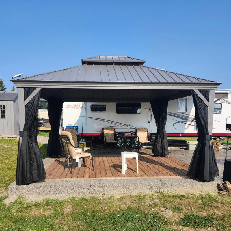 PURPLE LEAF Patio-Pavillon für den Garten Hardtop aus verzinktem Stahl mit verbesserten Vorhängen Arktis Grau