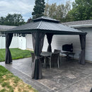 PURPLE LEAF Terrassen-Pavillon in Grau wetterfest mit Hardtop-Dach aus verzinktem Stahl, milchweiße Lichterkette