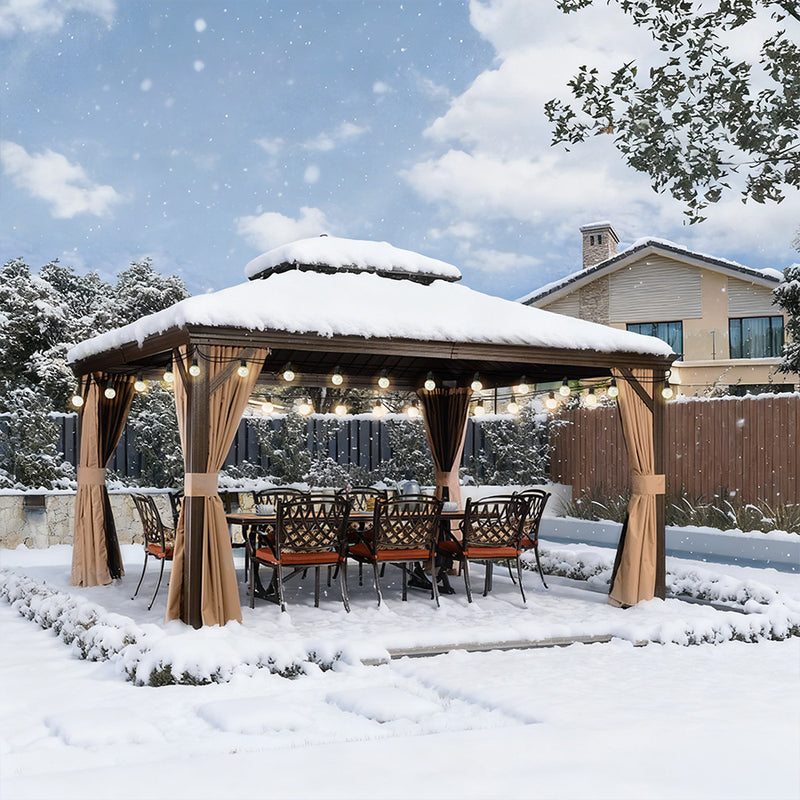 PURPLE LEAF Outdoor-Hardtop-Pavillon für den Garten, bronzefarbenes Doppel-Dach, Aluminiumrahmen, mit Lichterkette - klar