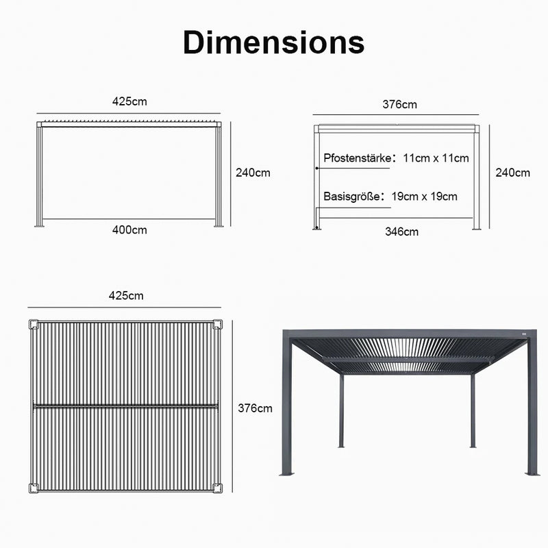 PURPLE LEAF Lamellen Pergola Outdoor Aluminium Pergola Freistehend Pergola mit Lamellendach Einstellbar Hardtop Pavillon,mit Geeignet für Garten Terrasse Hinterhof,Grau