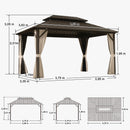 Purple Leaf Bronzer Hardtop-Gartenpavillon für Terrasse mit verzinktem Stahl-Doppeldach, Netz und Vorhängen